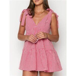 Gingham Tie Shoulder Mini Dress